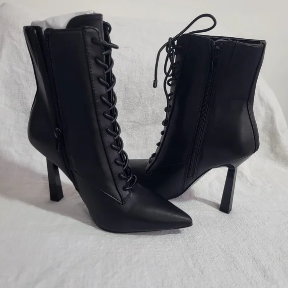 Aldo Began 001 Black Stiletto Heeled Boots with Lace-Up Design - Picture 4 of 6